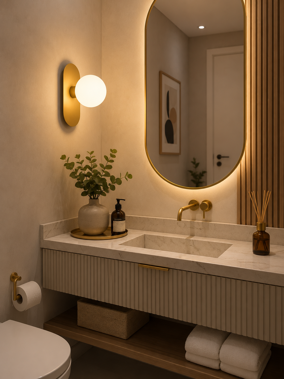 Ambiente contemporâneo iluminado por uma peça Luzziê